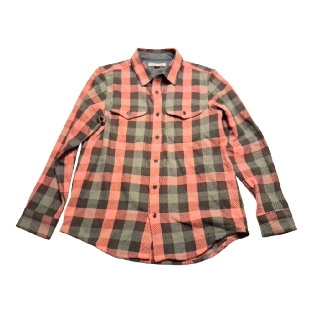 Outerknown Men's Casual Plaid Blanket Shirt - Salmon and Gray